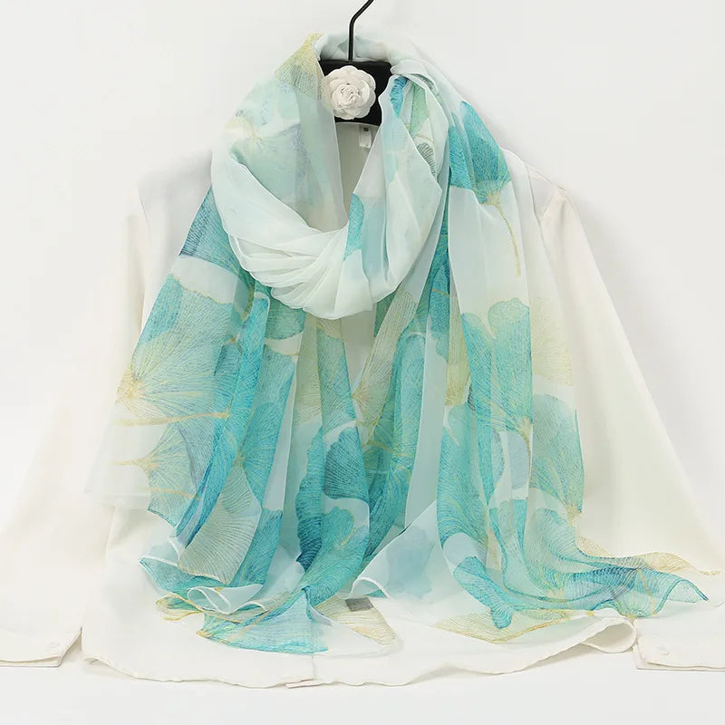 women's elegant lady color block high quality yarn printing silk scarf