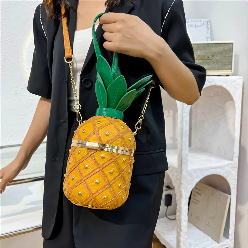 bag women's personalized pineapple bag  spring new single shoulder chain messenger bag Qimi clip bucket bag