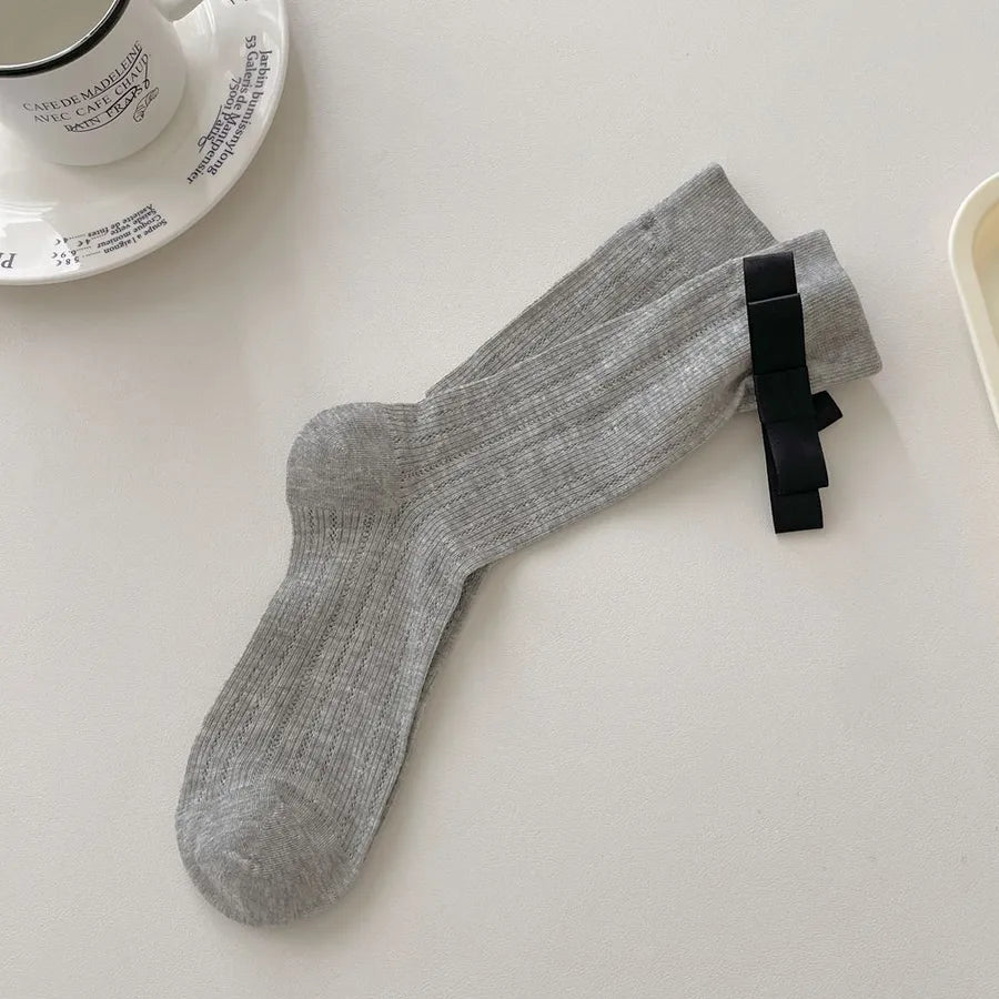 A Pair Basic Simple Style Women's Solid Color Bow Knot Cotton Crew Socks