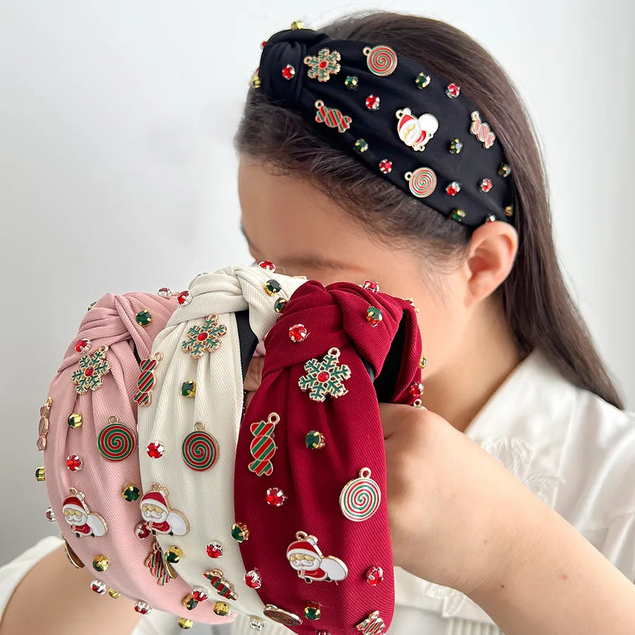 Christmas Candy Santa Claus Snowflake Hairband High Top Knot Festive Hair Accessories Women's Personalized Handmade Hairband