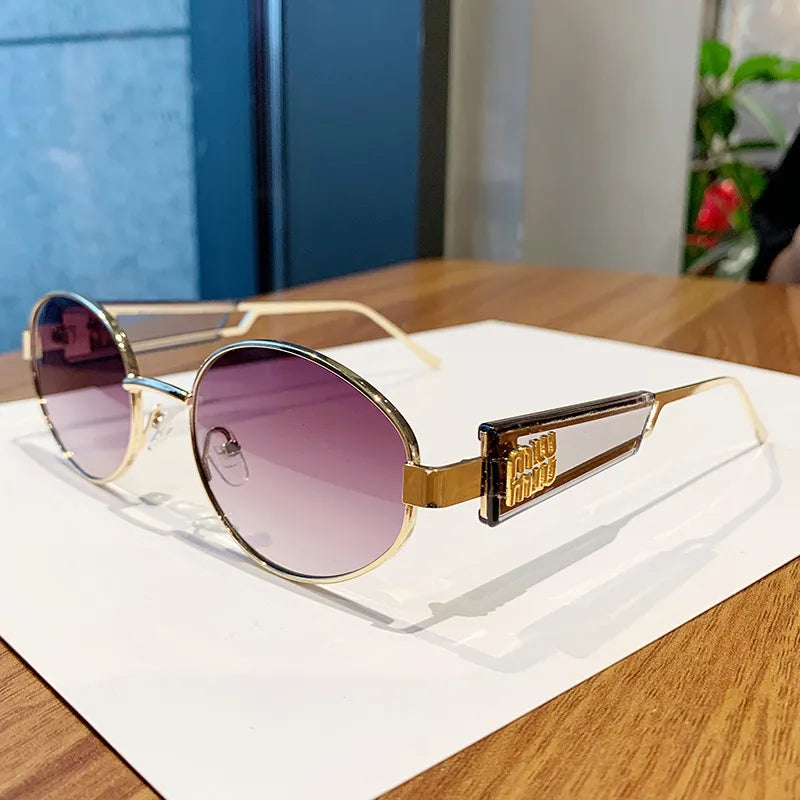 Simple Style Letter Pc Oval Frame Full Frame Glasses