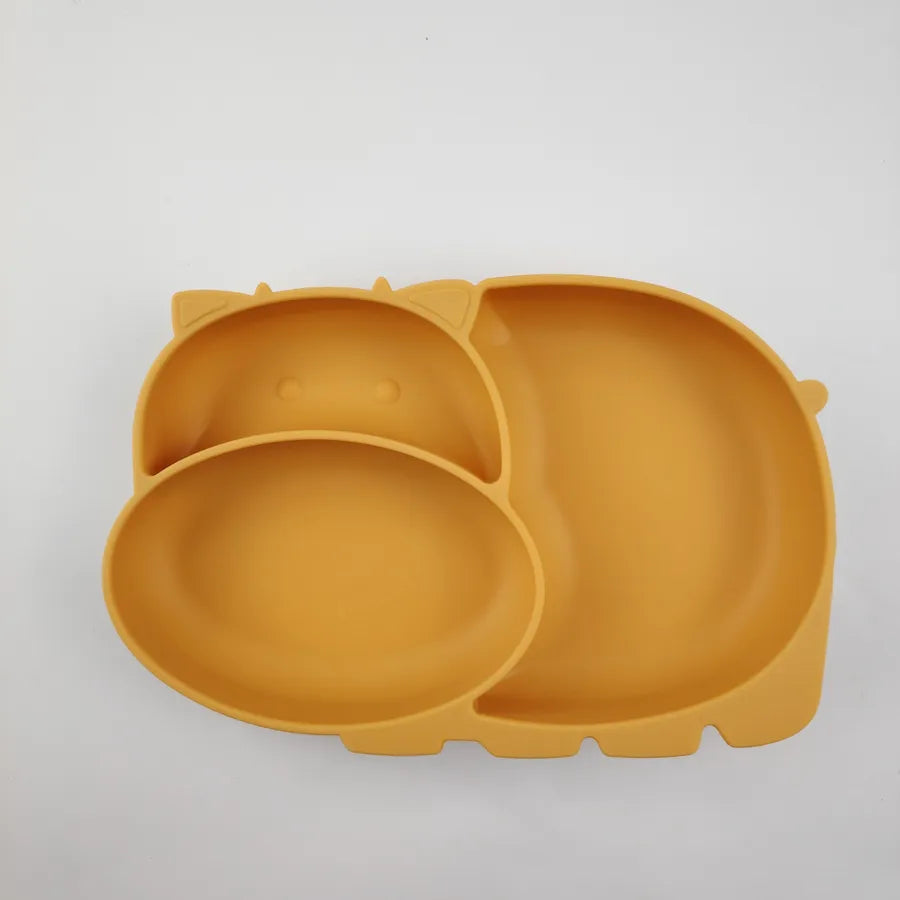 special baby cartoon plate suction cup silicone cattle grid plate special plate for eating baby food supplement plate