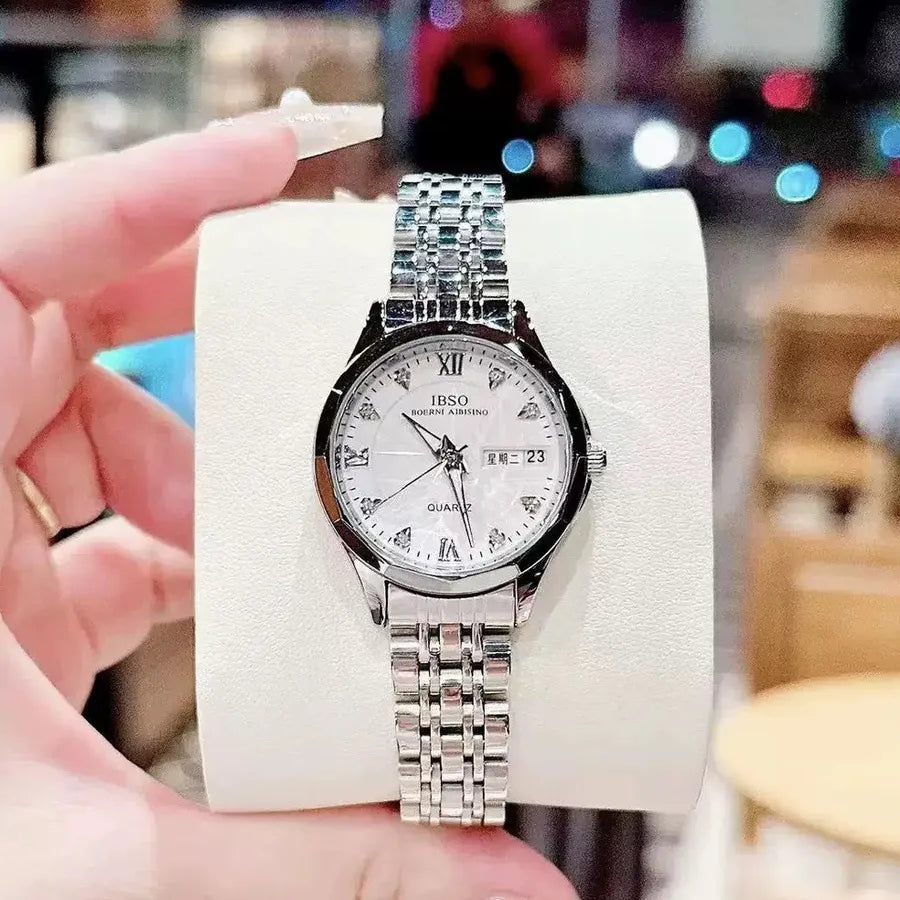 Classic Women's Watch IBSO Love Thought Displaying Day Calendar Butterfly Double Buckle Quartz Business Style Round Dial Ladies' Watch