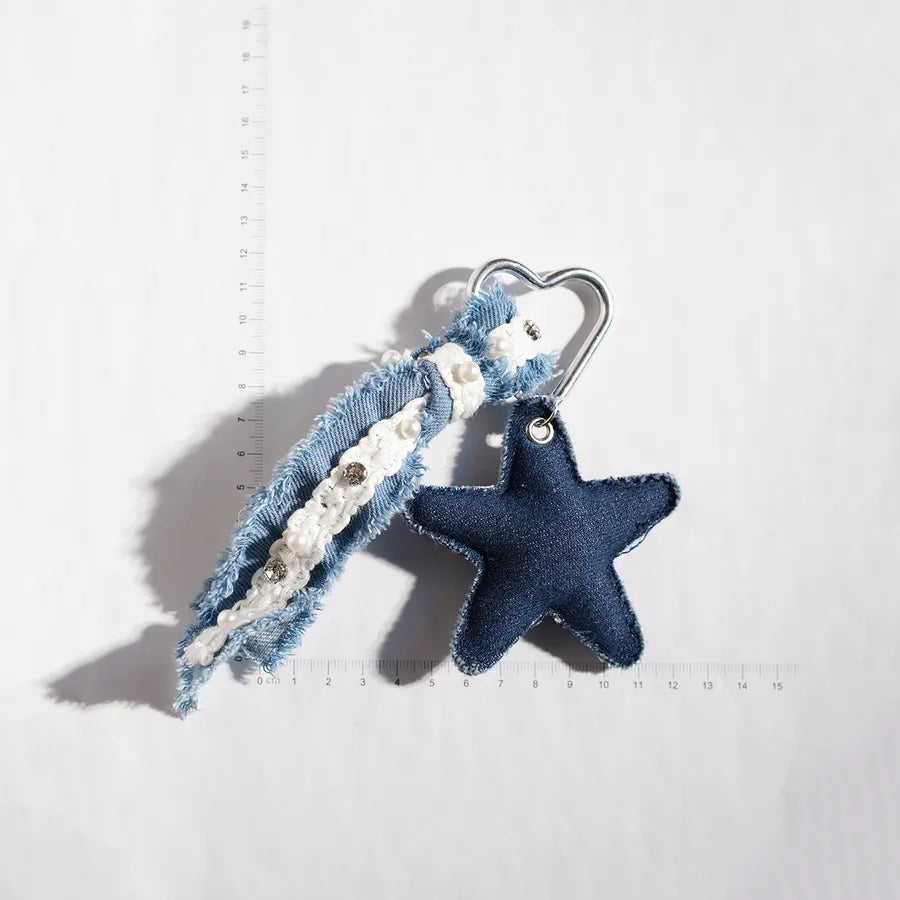 Original Design DIY Denim Star Car Bookbag Pendant Spring Buckle Bag Hanging Decoration Modern Art Plush Material Unisex Gift