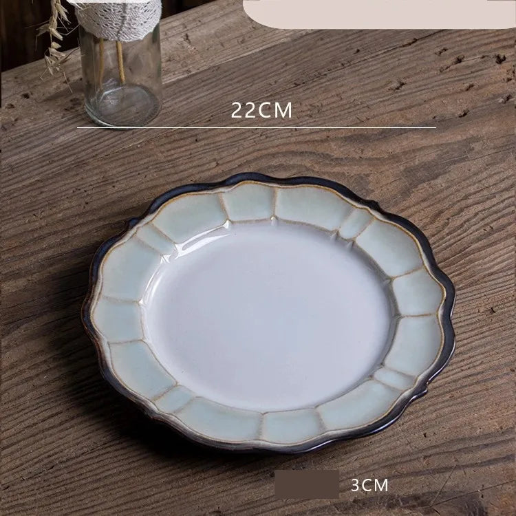 Retro Solid Color Flower ceramics Tableware 1 Piece