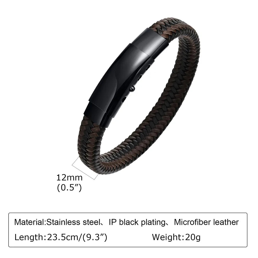 Simple Style Solid Color 304 Stainless Steel Pu Leather Braid Men's Bangle
