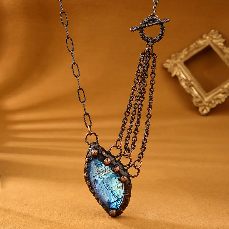 Labradorite Copper Asymmetrical Irregular Handmade Asymmetrical Irregular Labradorite Pendant Necklace