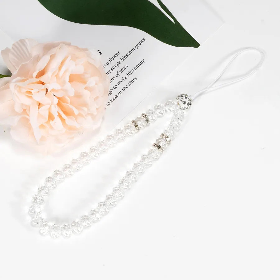 mobile phone crystal chain lanyard crystal flat beads glass beads acrylic neck anti-fall chain wholesale