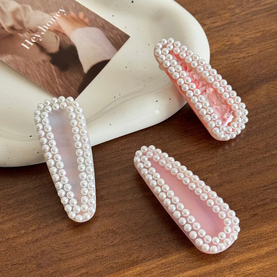 New High-End Pearl Embedded Acetate Hair Clips Versatile Bangs Hairpins Simple Tailor-made Spring Clamp Hair Accessories