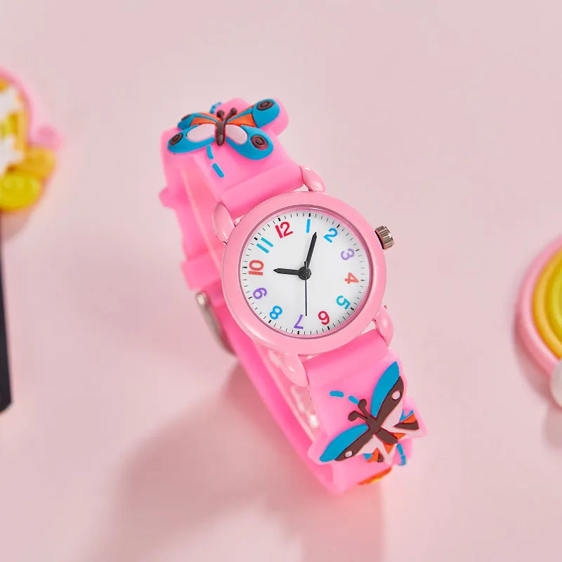 cartoon children's color simple clear digital face girls butterfly kindergarten silicone gift quartz watch