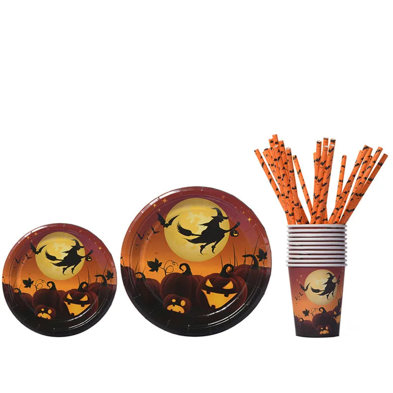 halloween simple style pumpkin spider paper festival tableware