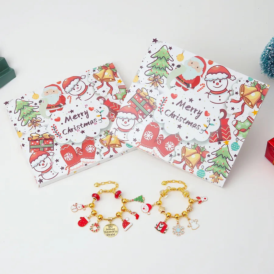 Christmas Themed Jewelry Set Children's Bracelets Necklaces DIY Handmade Gifts With Santa Claus Snowman Christmas Tree