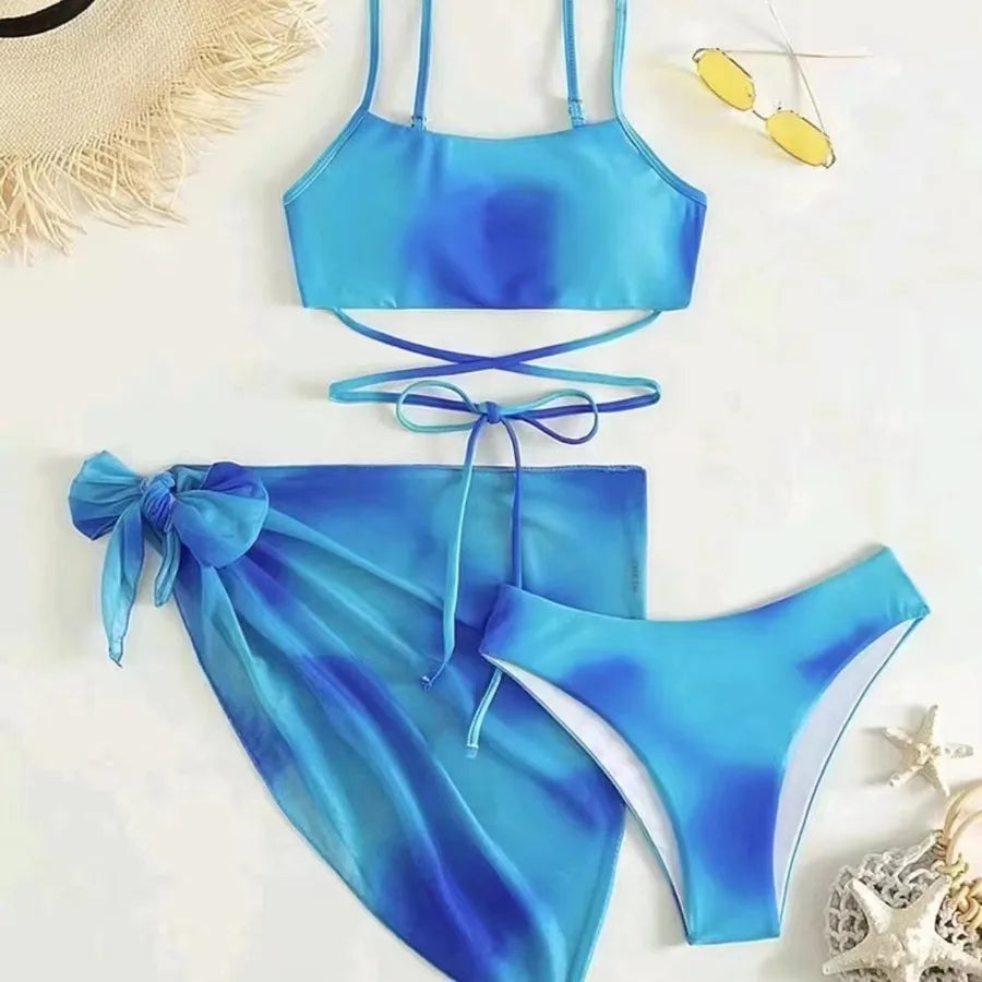 Women's Sexy Gradient Color 3 Pieces Set Bikinis Swimwear
