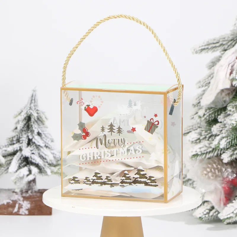 Portable Christmas PET Transparent Packaging Box for Baked Goods Candy Caramels Cookies Gift Box with Snowflake Design