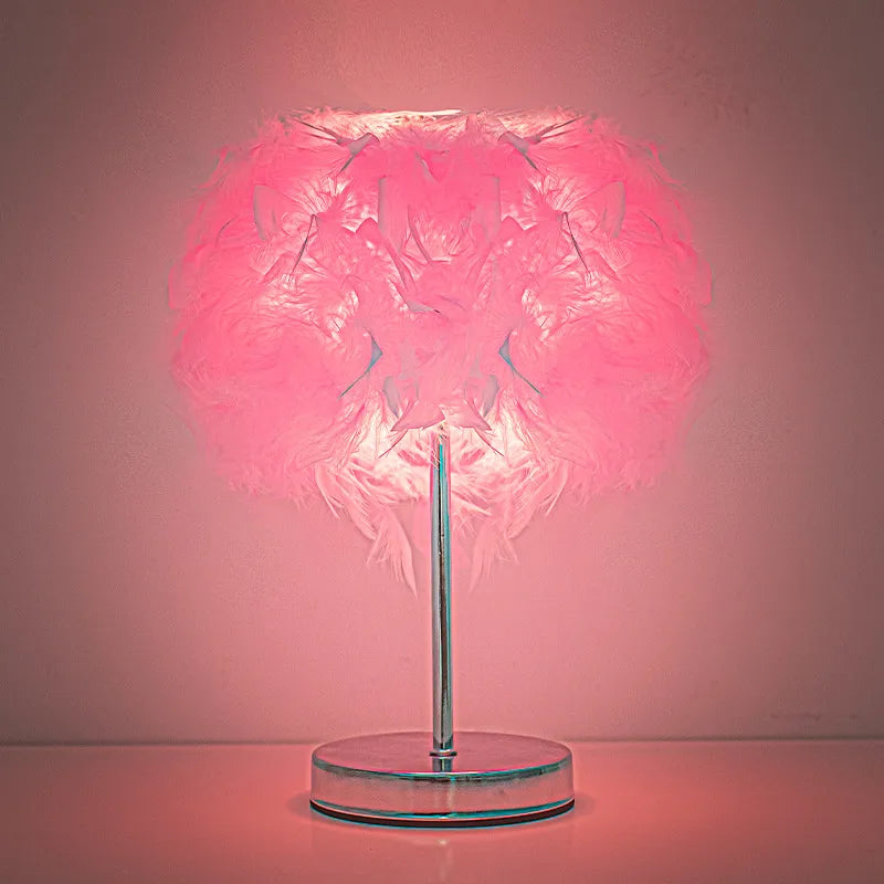 Nordic Creative Feather Lamp Luxury Minimalist Bedroom Decor Girls Heart Bedside Lamp Night Light Plug-In Power Supply Decoration