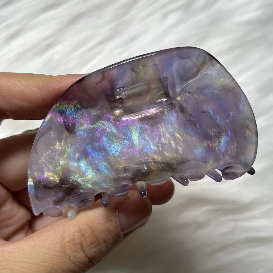 Elegant New Style Purple Cross Hair Clip Half Round Square Fish Tail Hair Clip Women's Fashion Accessory Resin Starry Night Dreamy
