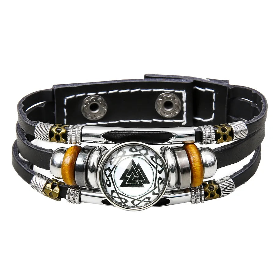Hot Sale Viking Pirate Compass Pattern Leather Bracelet   Retro Multi-Layer Beaded Bracelet