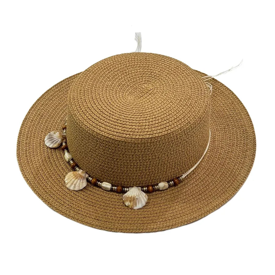Women's Hawaiian Tropical Shell Flat Eaves Straw Hat