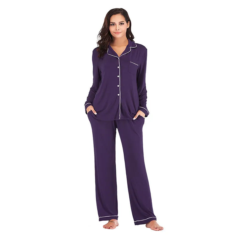 women's casual solid color modal button pants sets