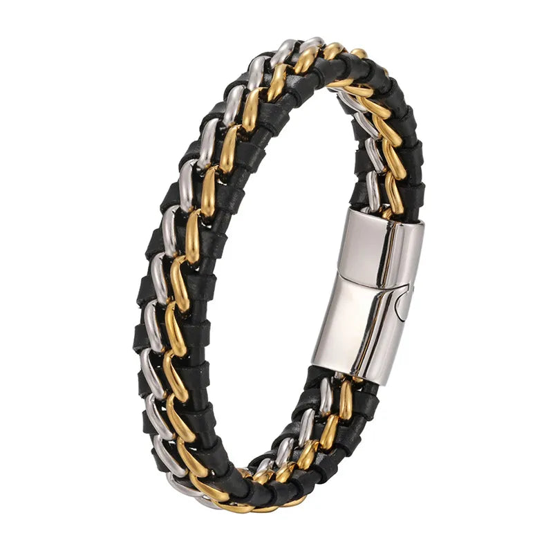 retro punk color block titanium steel braid bracelets