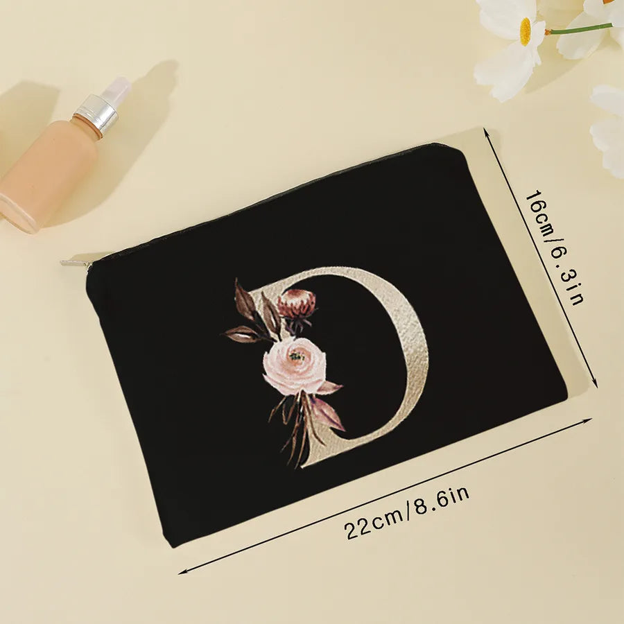 vintage style letter flower polyester square makeup bags