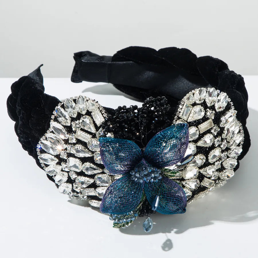 Elegant Luxurious Women's Flower Flannel Inlay Rhinestones Glass Hair Band