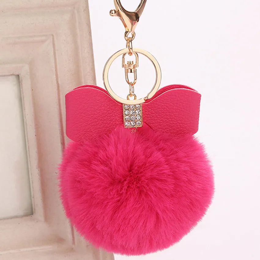 elegant bow knot pu leather women's bag pendant keychain