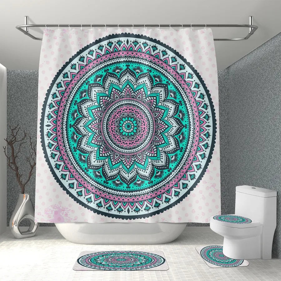 Simple Style Classic Style Geometric Polyester Shower Curtain foot pad Toilet mat Bathing