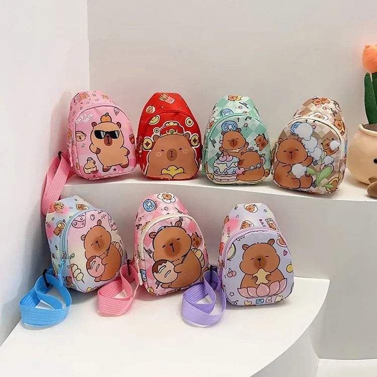 Kid'S Nylon Cartoon Capybara Cute Oval Zipper Fanny Pack