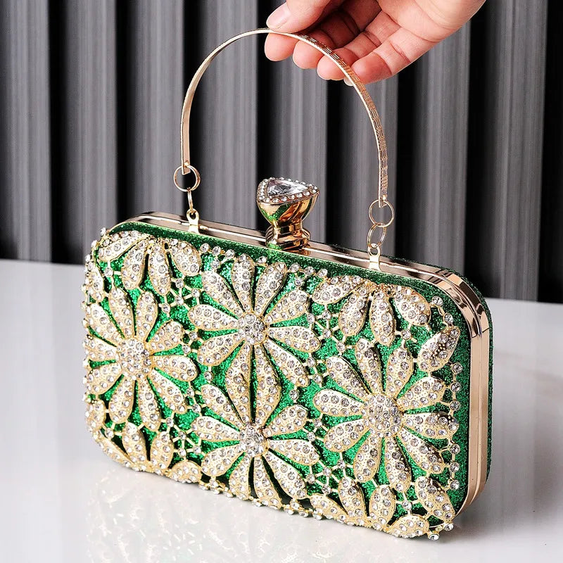 Black Blue Green Pu Leather Flower Square Evening Bags
