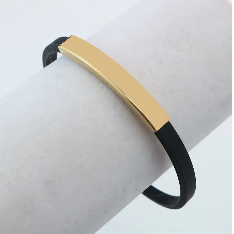 Retro Punk Solid Color Titanium Steel Men's Bangle Men Cord & Leather Bracelets
