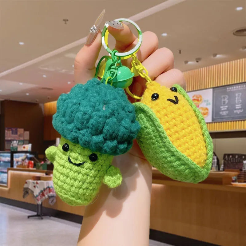 Handmade Smiley Face Vegetable Fruit Keychain Plush Crocheted Cute Hanging Doll Creative Gift Christmas Valentine's Day New Year
