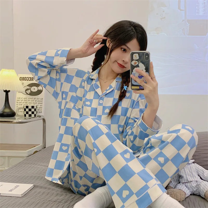 Purple Heart Sweet Style Women's Sleepwear Long Sleeve Home Clothes Spring Autumn High Sensation Dormitory Outdoor Wear Set