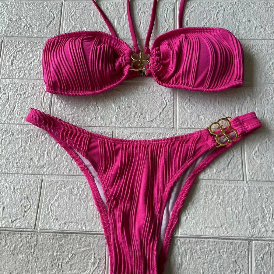 Women's Solid Color 2 Pieces Set Bikinis Swimwear