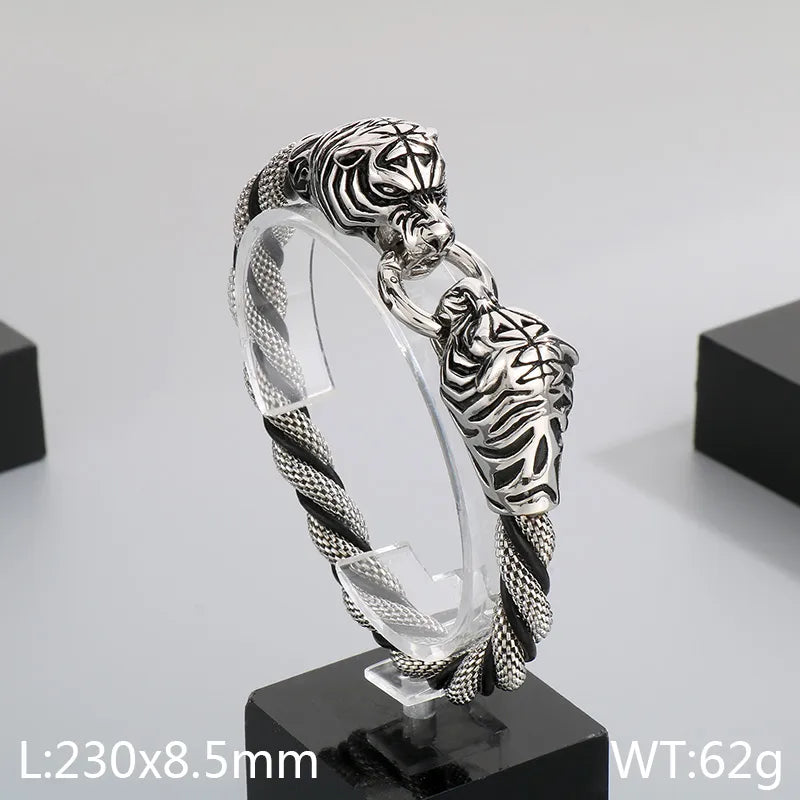 Hip-Hop Retro Anchor Skull 304 Stainless Steel Leather rope Halloween Men's Bracelets
