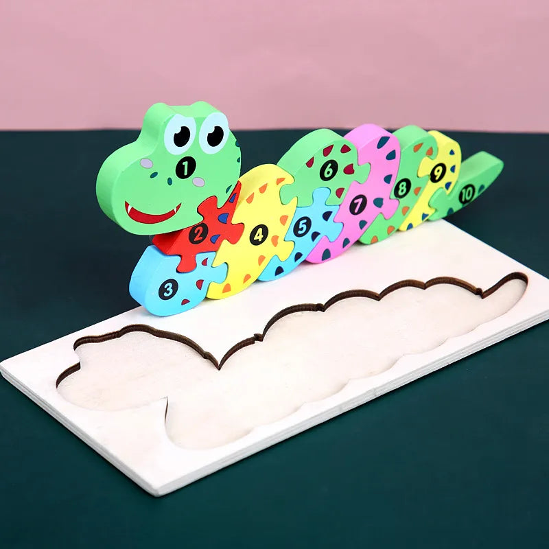 3D Wooden Dinosaur Puzzle Early Education Toys For Kids Assembly Building Blocks Baby Cognitive Skills Development Playset