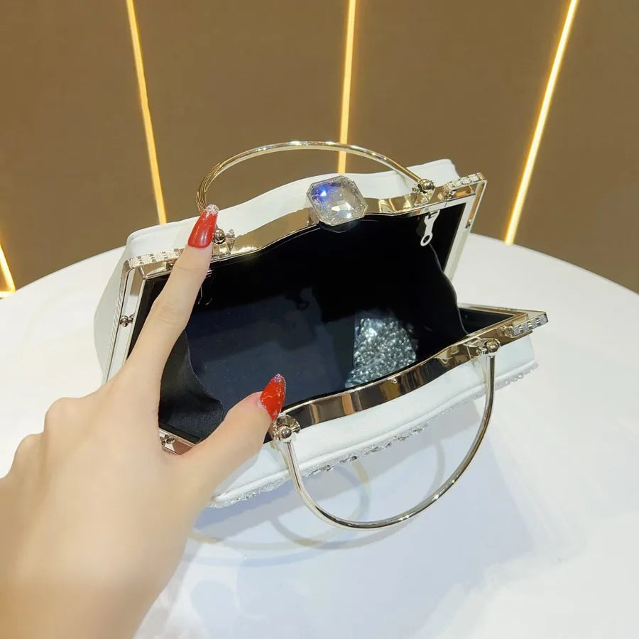 New Large Capacity Women's Diamond Embedded Handbag Evening Bag Single Shoulder Slant Cross Handbag Fashionable Box Shape
