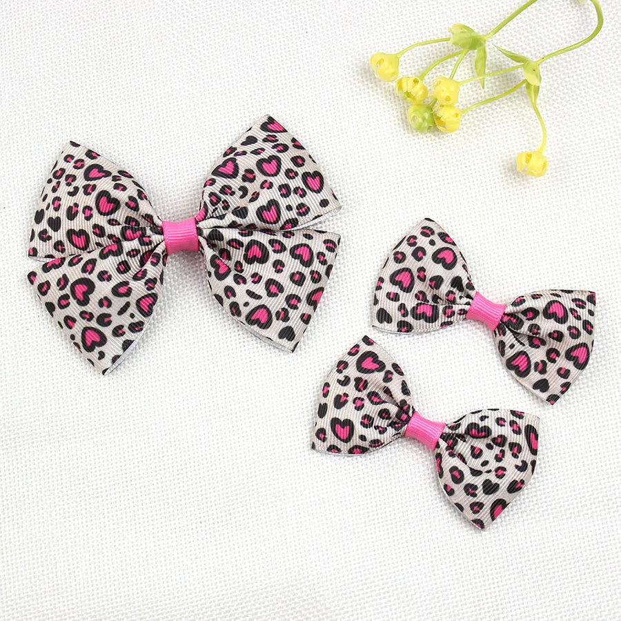 Explosions Retro Leopard Print Children's Boutique Bow Hairpin Printed Girl Hair Accessories One Big Two Small
