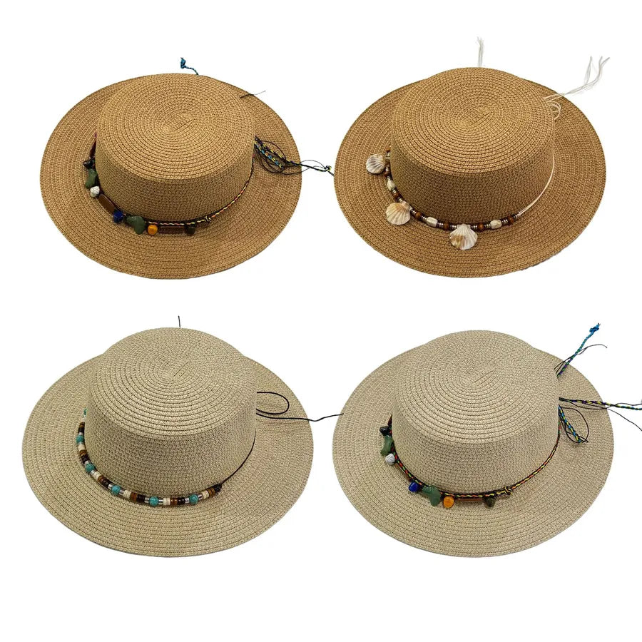 Women's Hawaiian Tropical Shell Flat Eaves Straw Hat