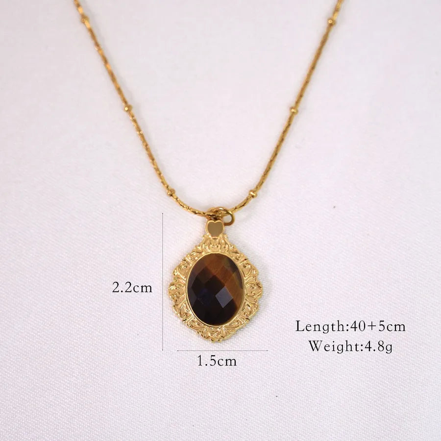 Simple Style Classic Style Round natural stone Titanium Steel Necklace In Bulk