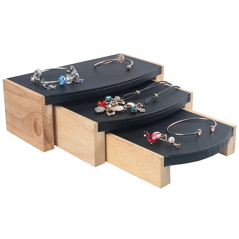 Solid Wood Jewelry Display Stand Tea Table Bracelet Necklace Stool Ornament Rack Three Piece Set Academic Style Crafted