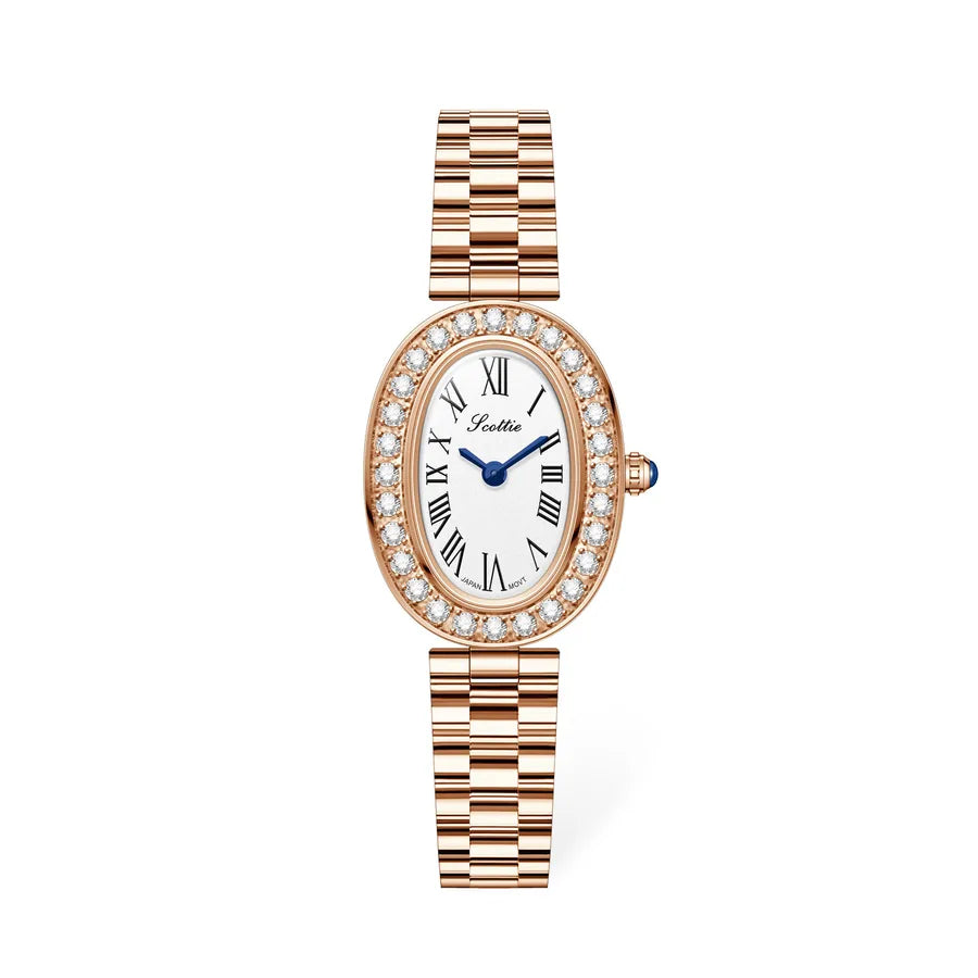 Elegantly Crafted Roman Steel Band Quartz Watch For Women Small Dial Oval Shape Diamond Embedded Fashionable Timepiece