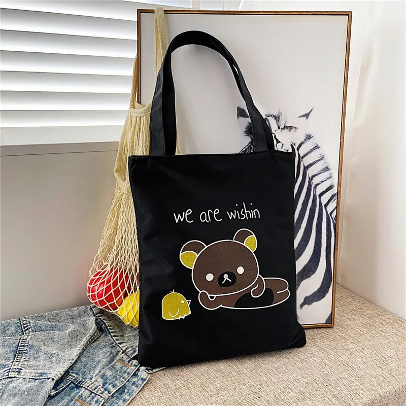 Women's Cute Basic Animal Letter Fruit Canvas Shopping bags