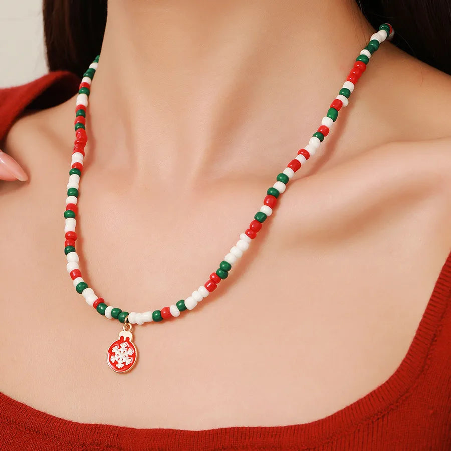 Christmas Themed Double Layered Necklace With Santa Claus Design Glass Beads Clavicle Chain Jewelry Accessory For Unisex Use