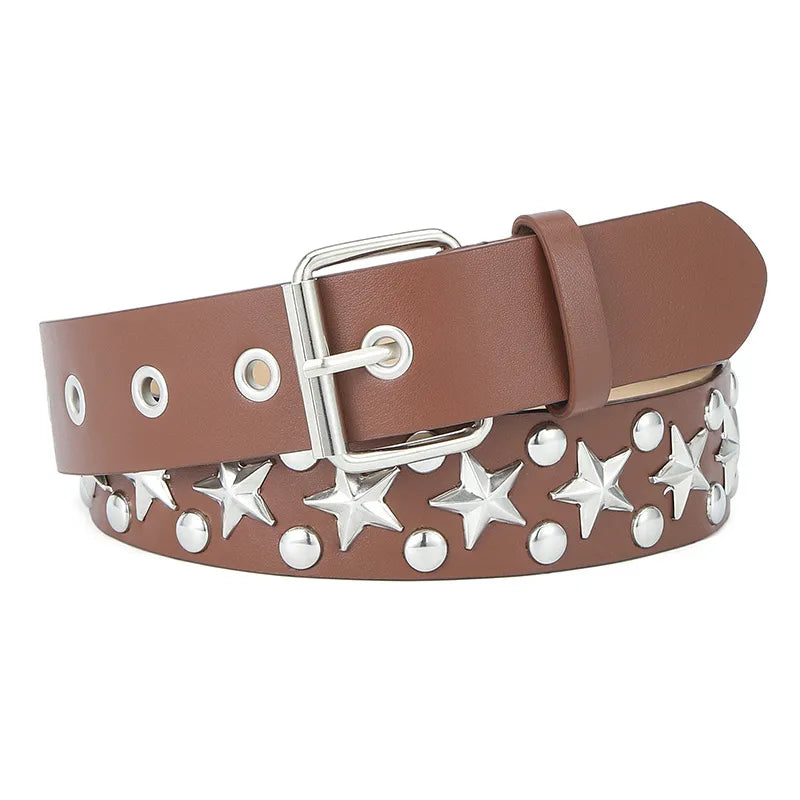 IG Style Punk Star Pu Leather Iron  Women's Leather Belts