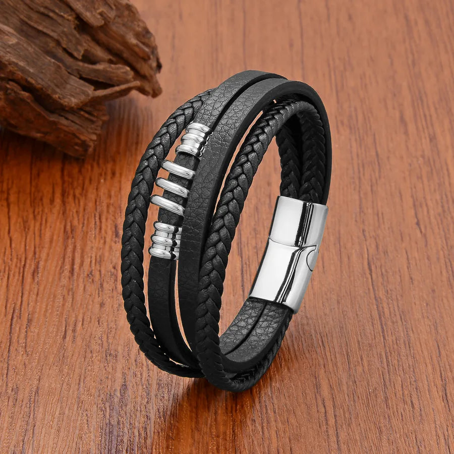 Rock Punk Geometric Leather rope Metal Men's Bracelets