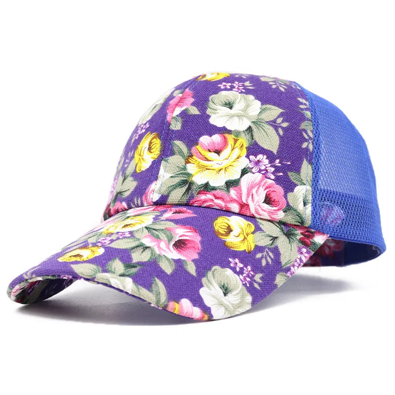 new ladies printed net cap summer fashion  breathable flower cap spot wholesale