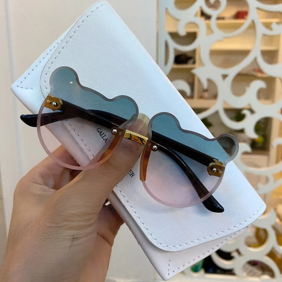 Fashion Cartoon Bear Children's Rimless Sunglasses with Colorful Gradient Cat Ear Design Cute Frameless Sunglasses