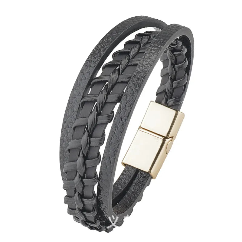 Simple Style Geometric Pu Leather Alloy Plating Men's Bracelets Men Cord & Leather Bracelets