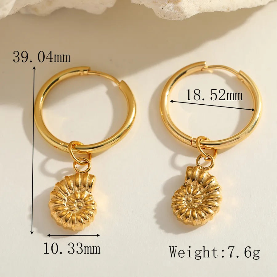 1 Piece Cute Romantic Marine Style Conch Plating 304 Stainless Steel 18K Gold Plated Earrings